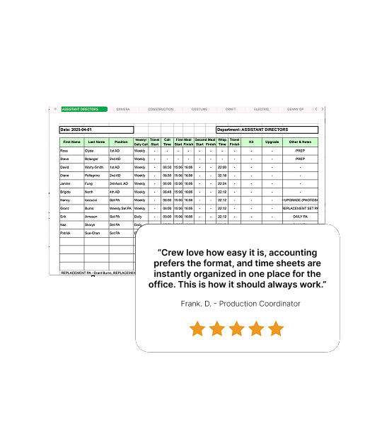 Film & TV Crew Time Sheets - Croogloo Report Kit